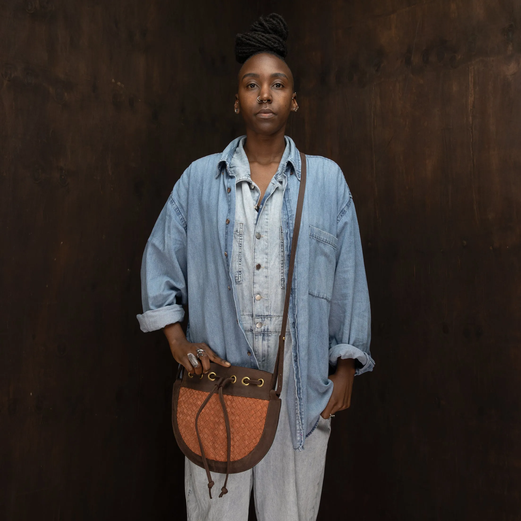 Suede Bucket Crossbody (Woven)