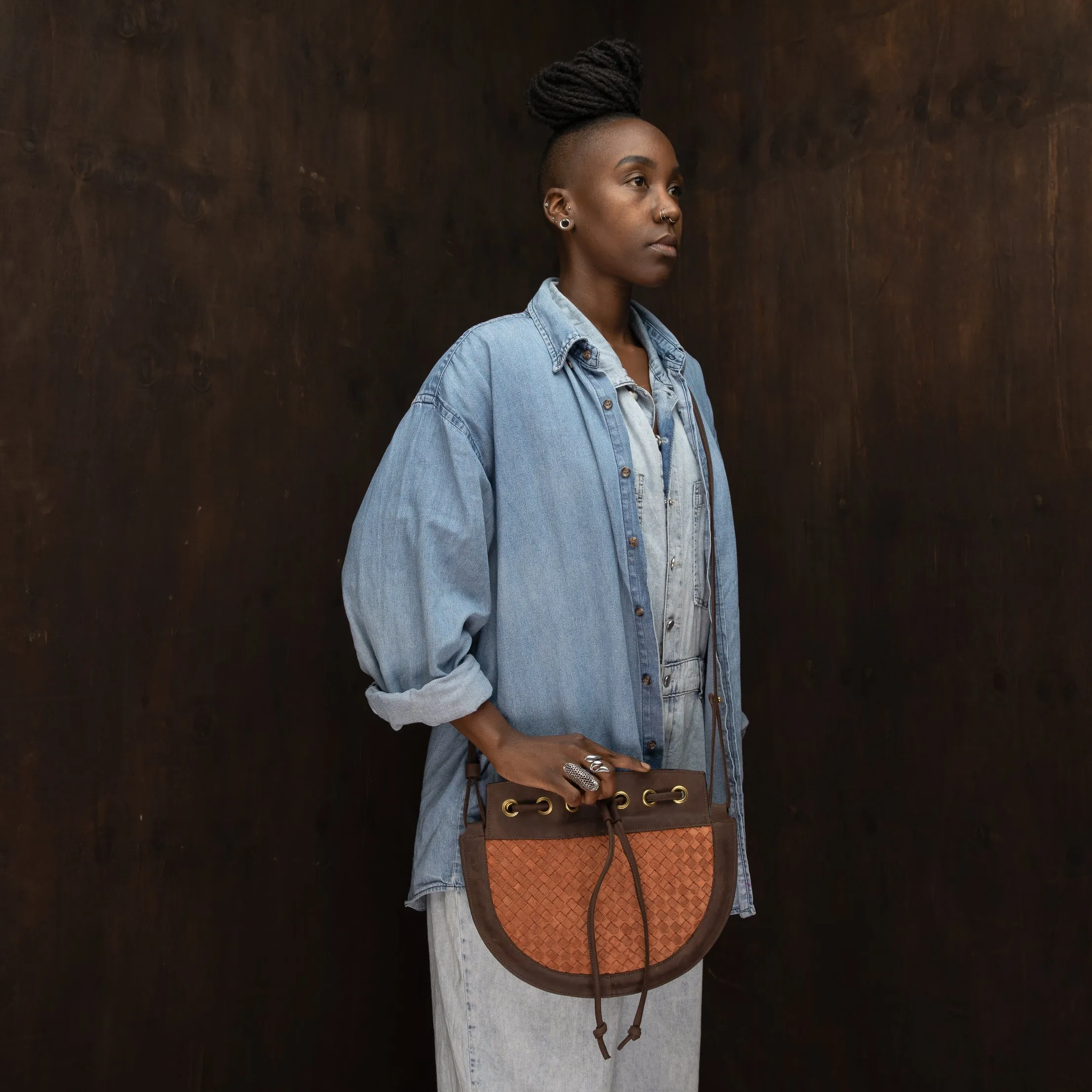 Suede Bucket Crossbody (Woven)
