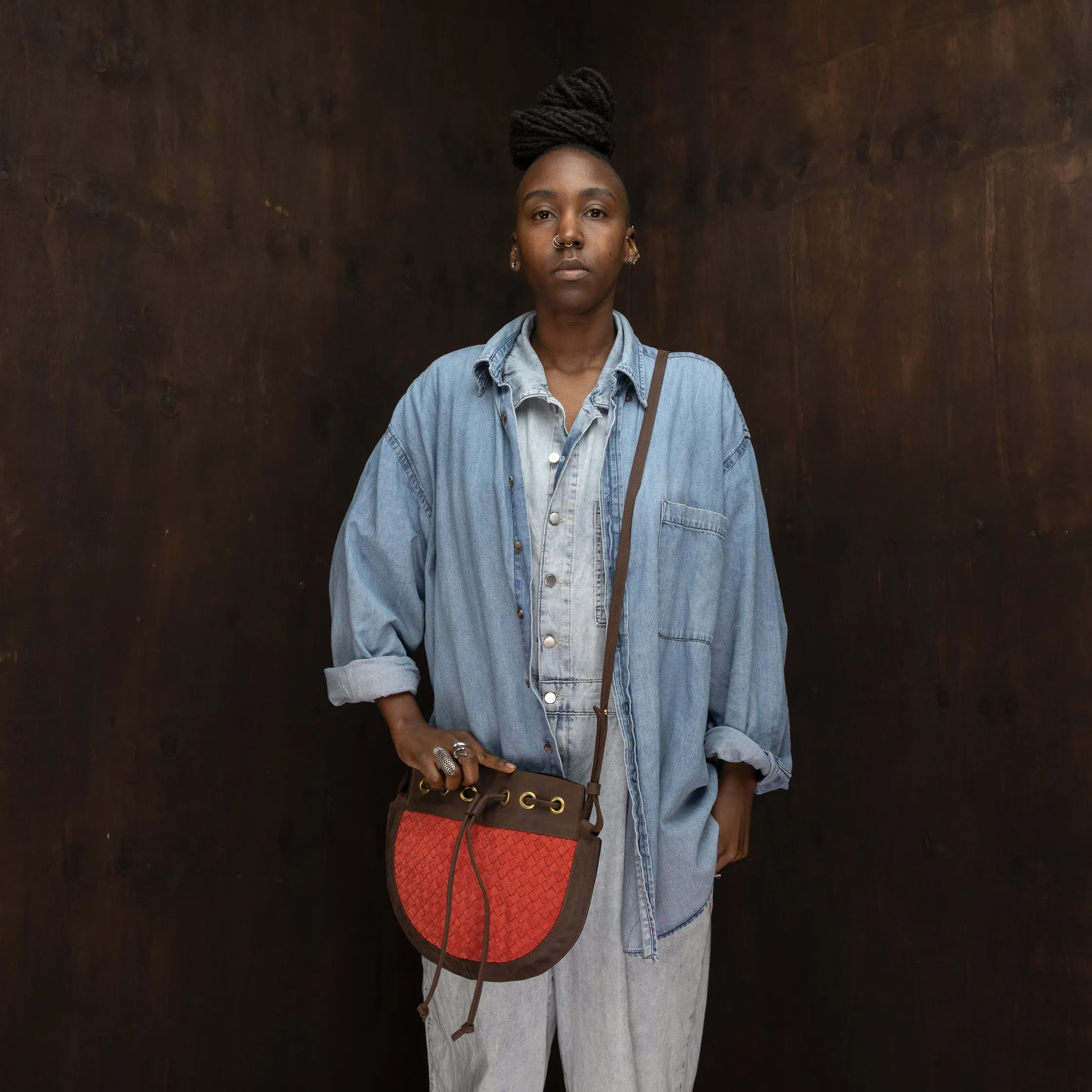Suede Bucket Crossbody (Woven)