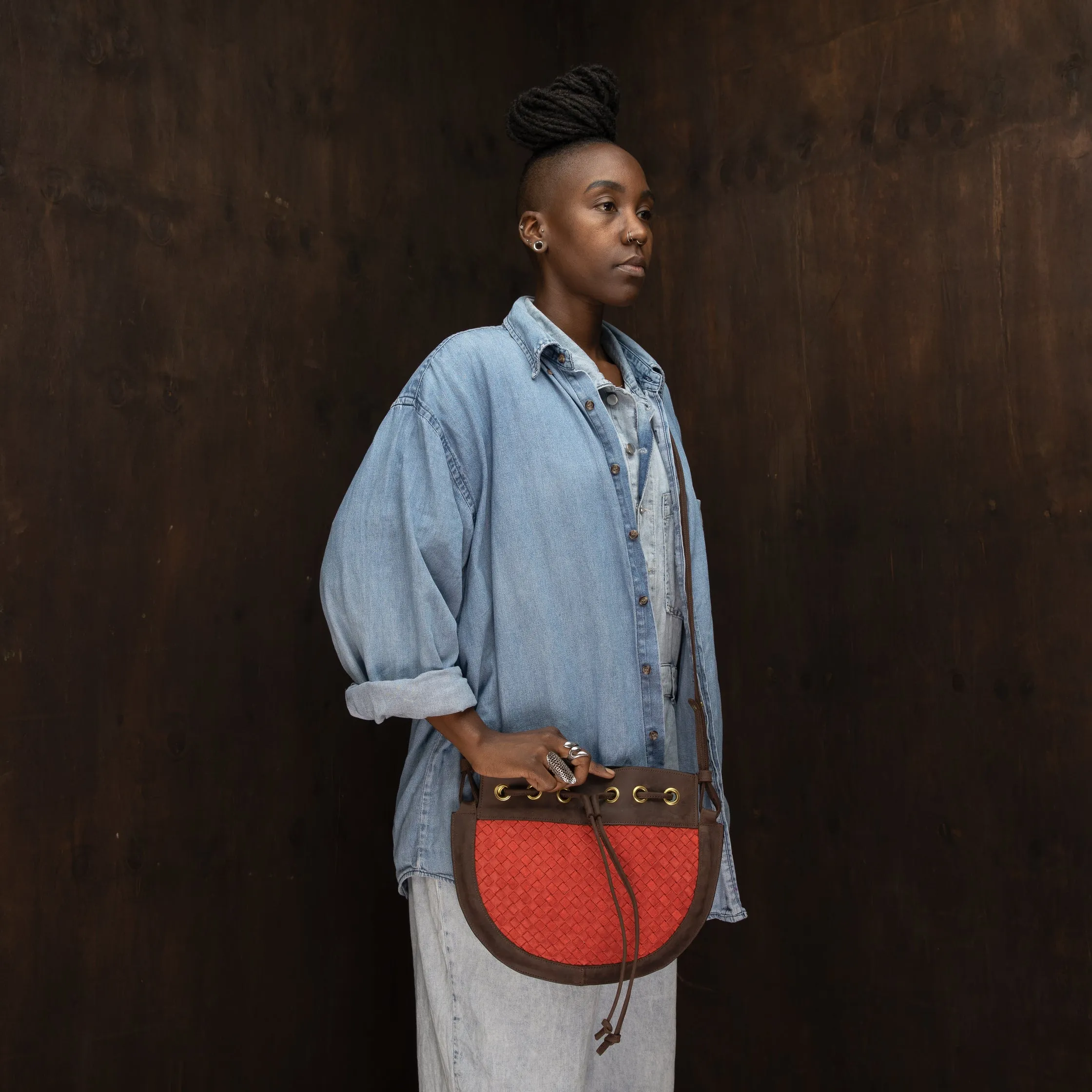 Suede Bucket Crossbody (Woven)