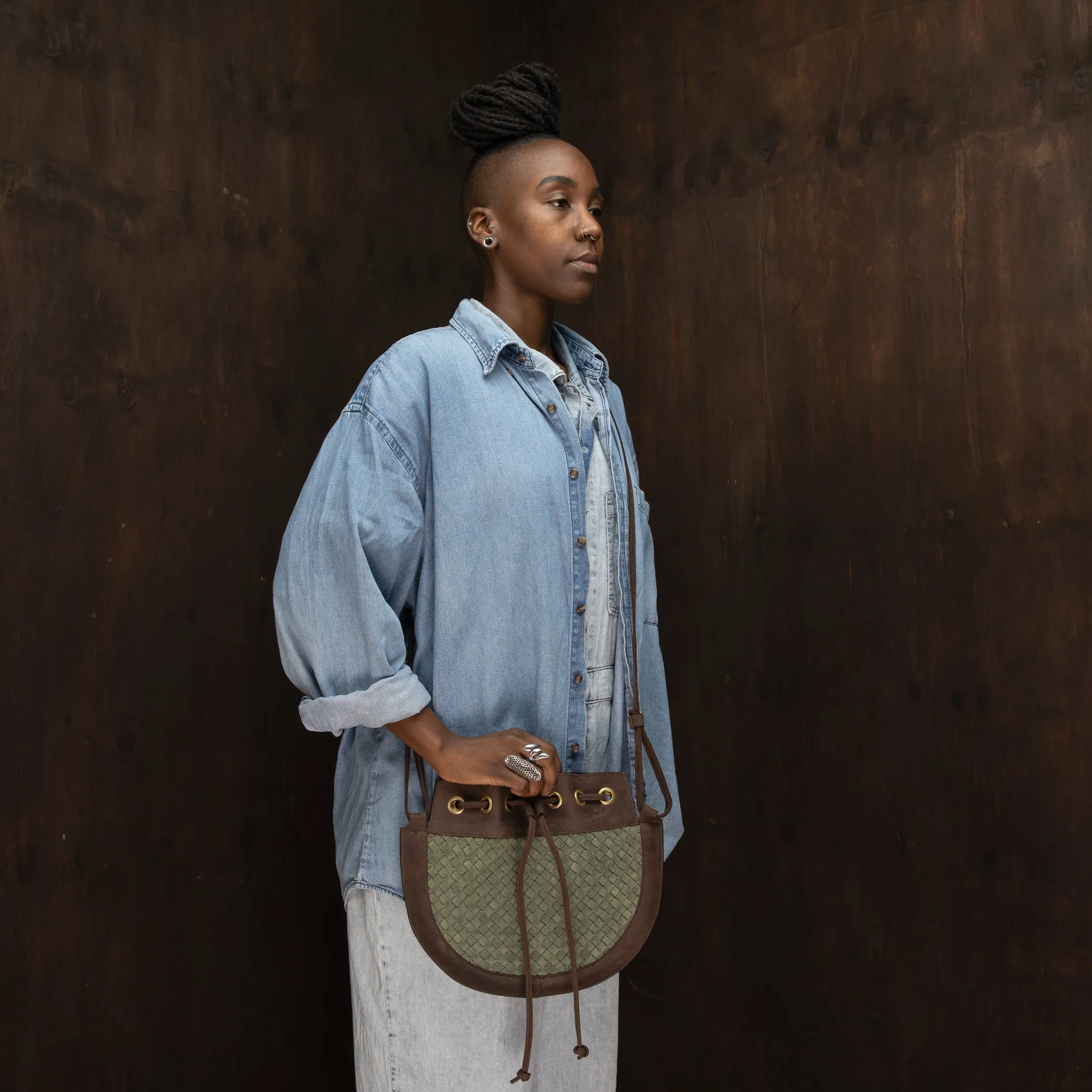 Suede Bucket Crossbody (Woven)