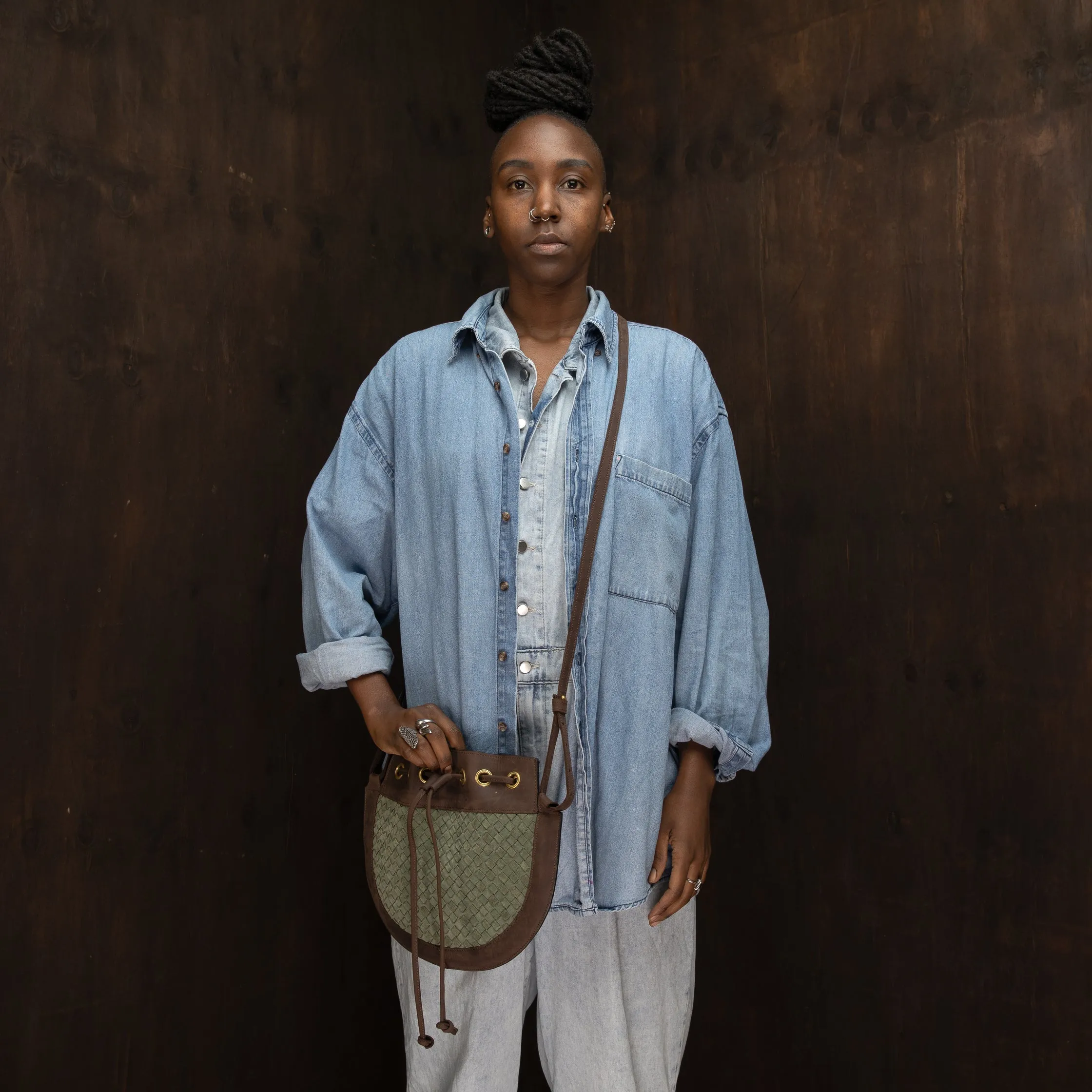 Suede Bucket Crossbody (Woven)