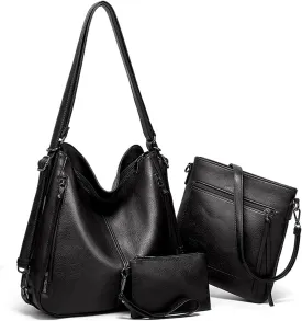 Tote Handbags for Women Convertible Backpack Purses PU Leather Hobo Bags Crossbody Shoulder Bag Satchel Purse Set 3pcs