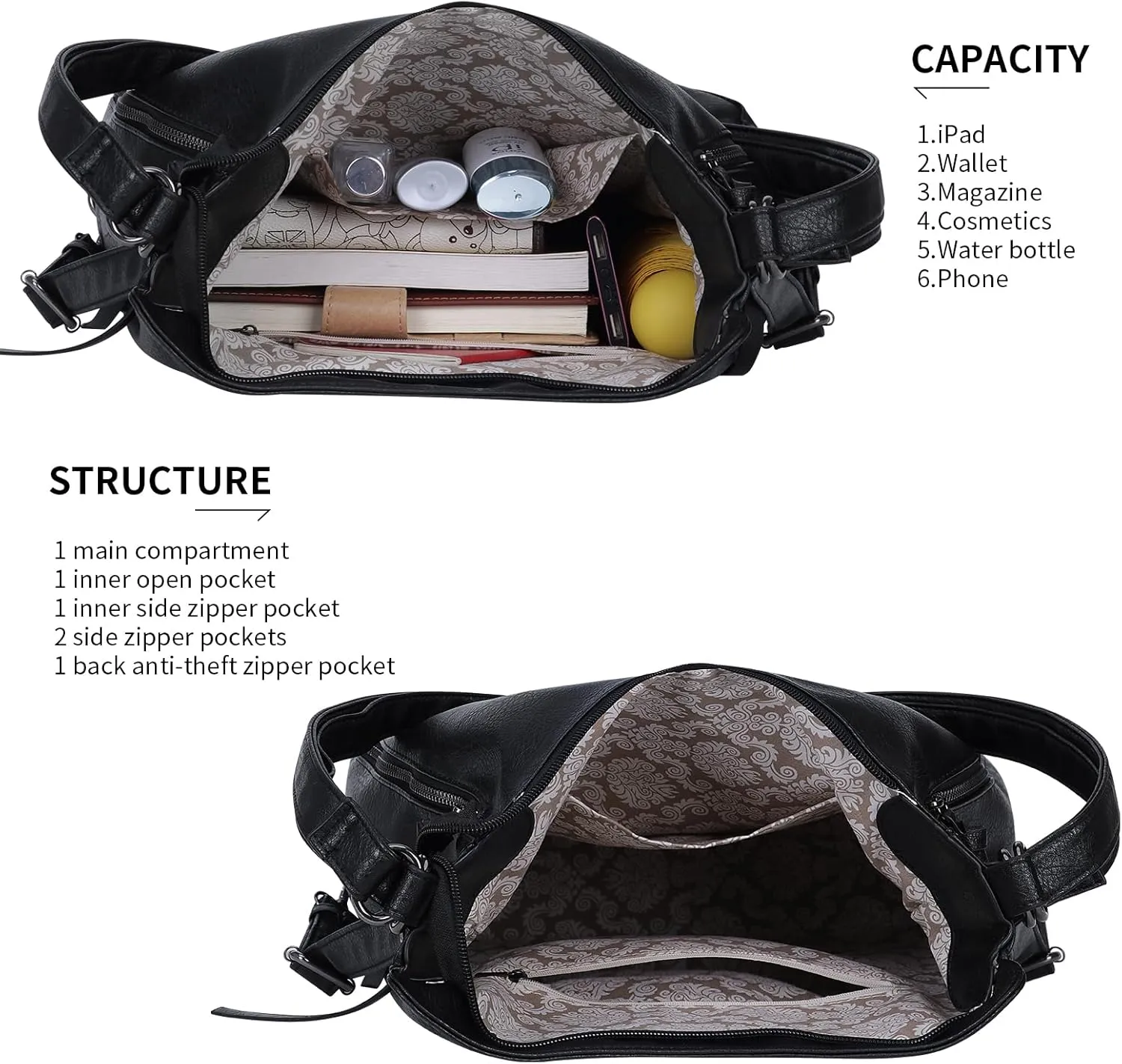 Tote Handbags for Women Convertible Backpack Purses PU Leather Hobo Bags Crossbody Shoulder Bag Satchel Purse Set 3pcs