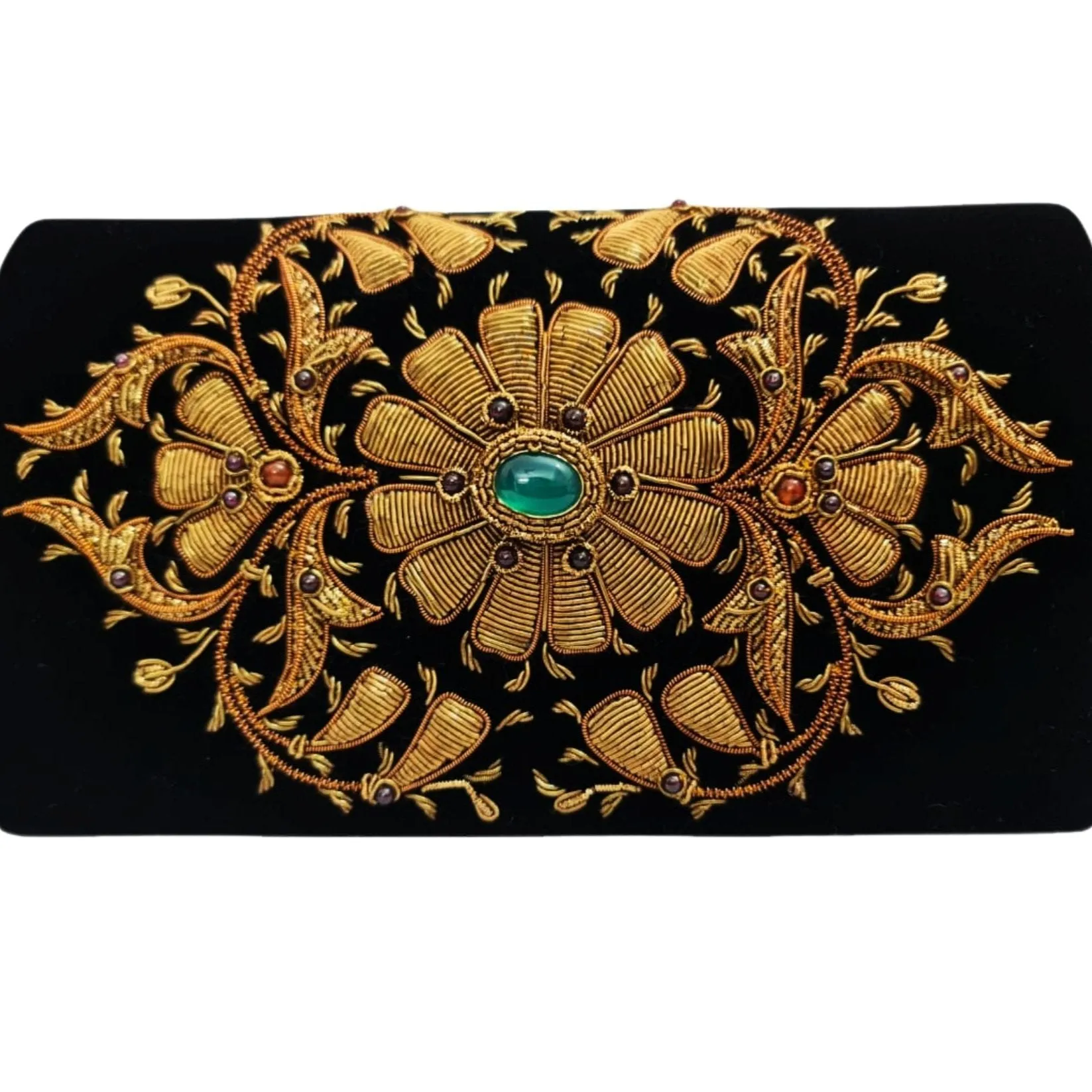 Velvet Clutch Embroidered with Copper Flower Medallion