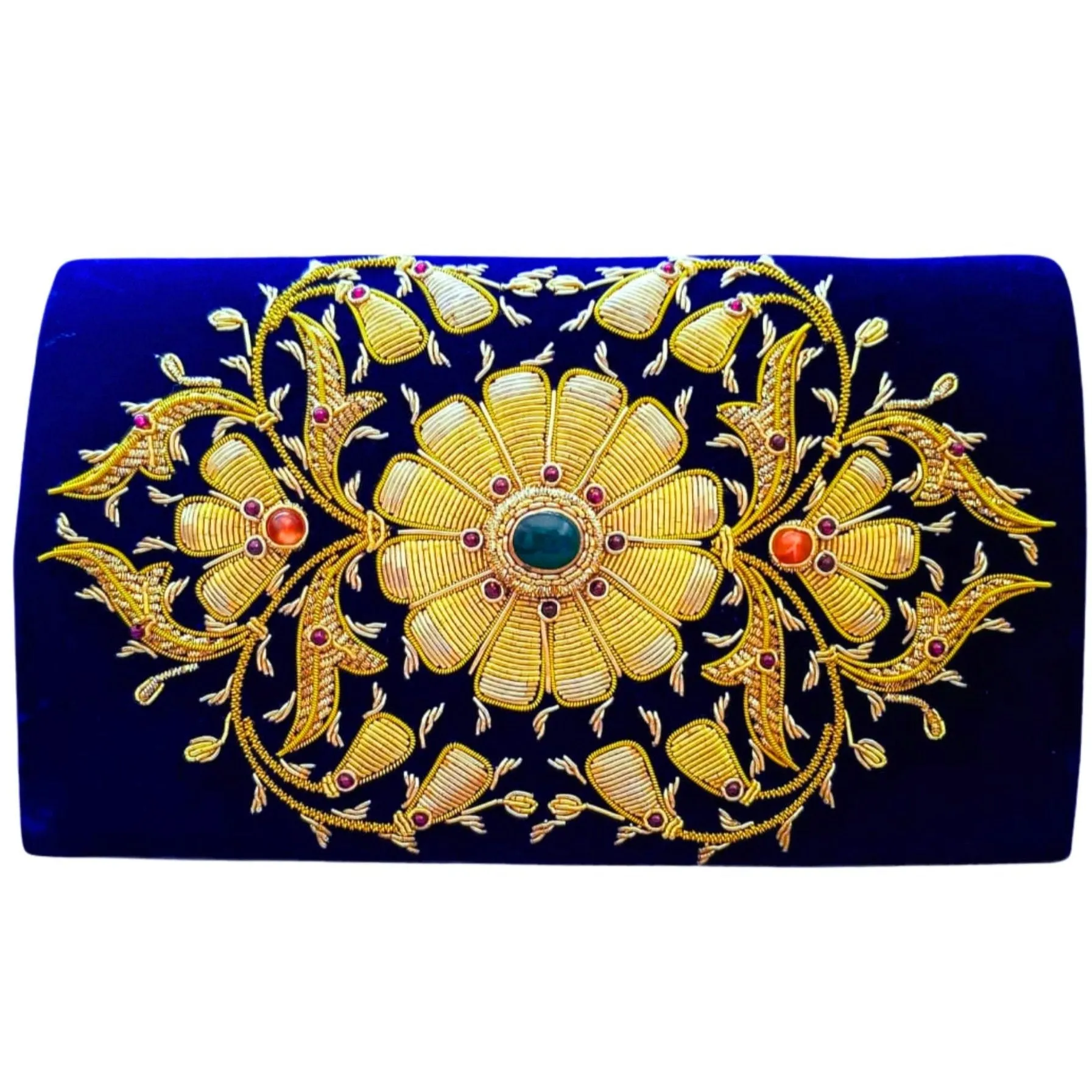 Velvet Clutch Embroidered with Copper Flower Medallion