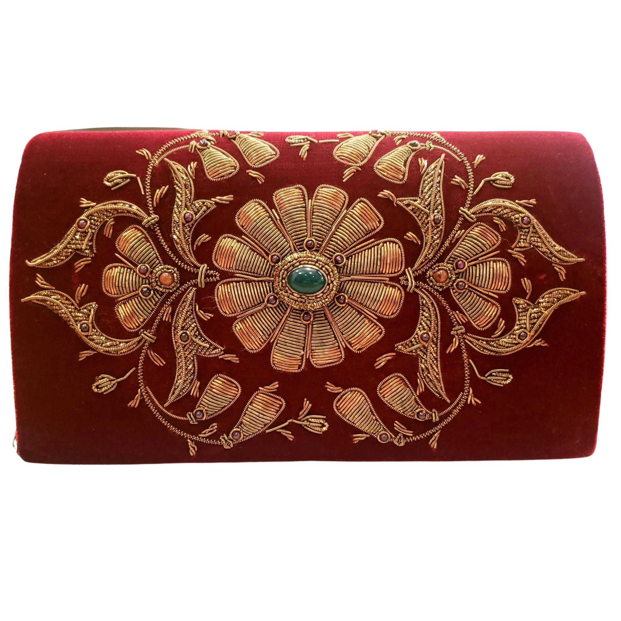 Velvet Clutch Embroidered with Copper Flower Medallion