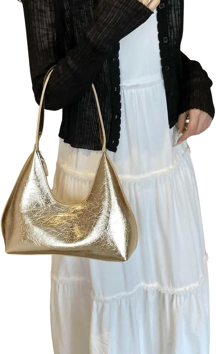 Verdusa Women's Metallic Hobo Shoulder Bags Top Handle Handbag Zipper Purses