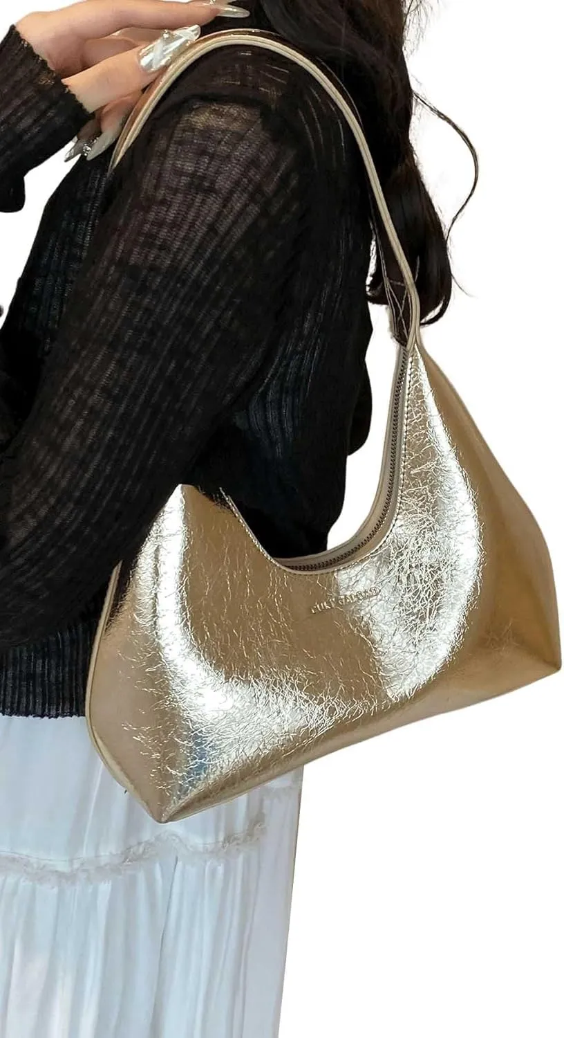Verdusa Women's Metallic Hobo Shoulder Bags Top Handle Handbag Zipper Purses