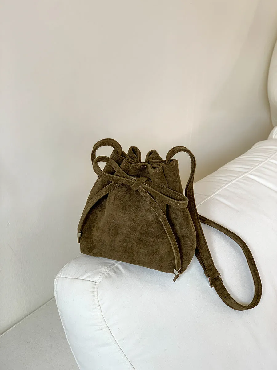 Vvsha Fashion Faux Suede Bucket Bag High Quality Shoulder Bag Designer Crossbody Bags for Women Pleated Drawstring Bags Handbags Chic