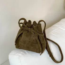 Vvsha Fashion Faux Suede Bucket Bag High Quality Shoulder Bag Designer Crossbody Bags for Women Pleated Drawstring Bags Handbags Chic