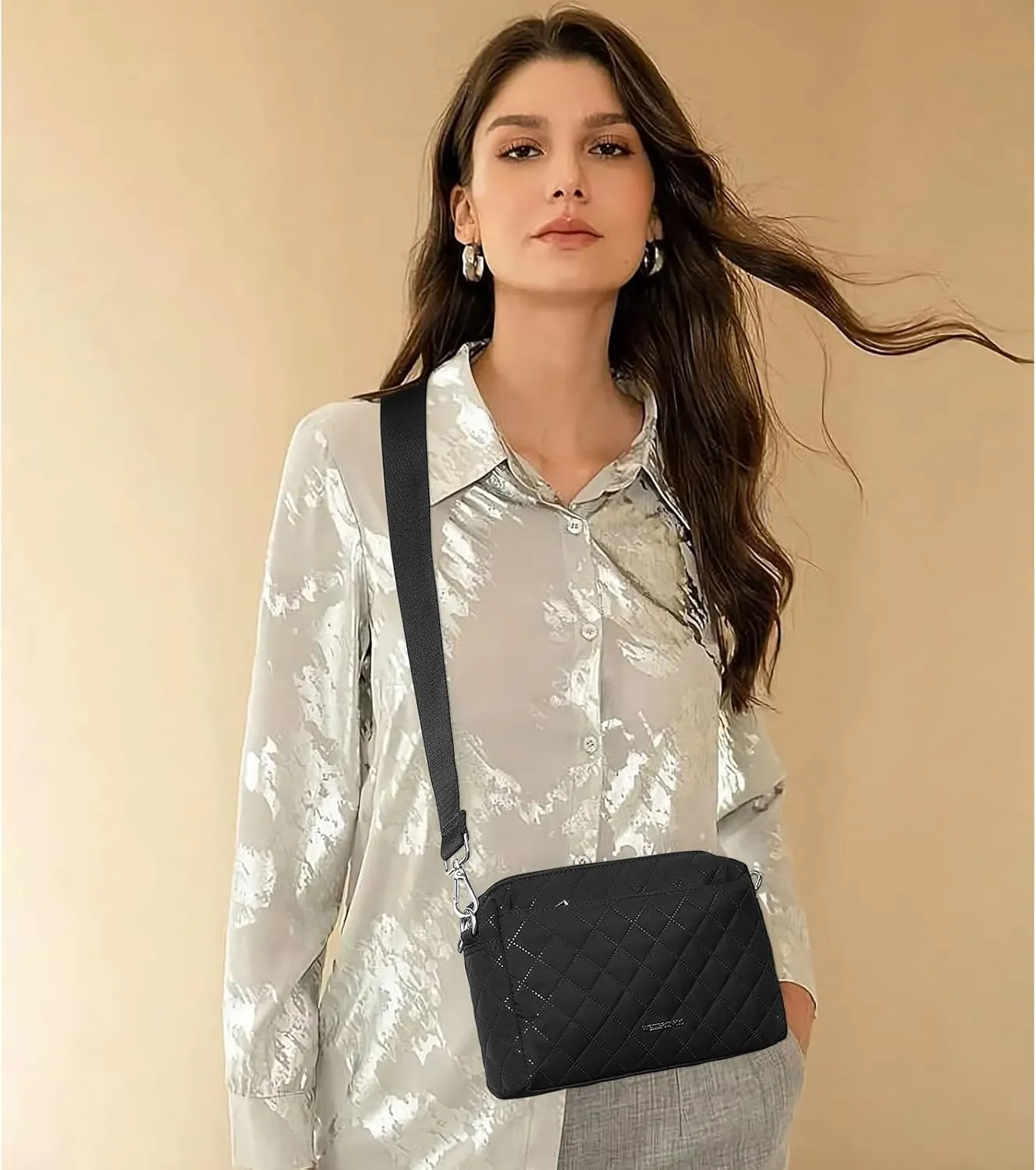 WESTBRONCO Quilted Crossbody Bags for Women Small Crossbody Purse Nylon Lightweight Shoulder Handbags with Adjustable Strap