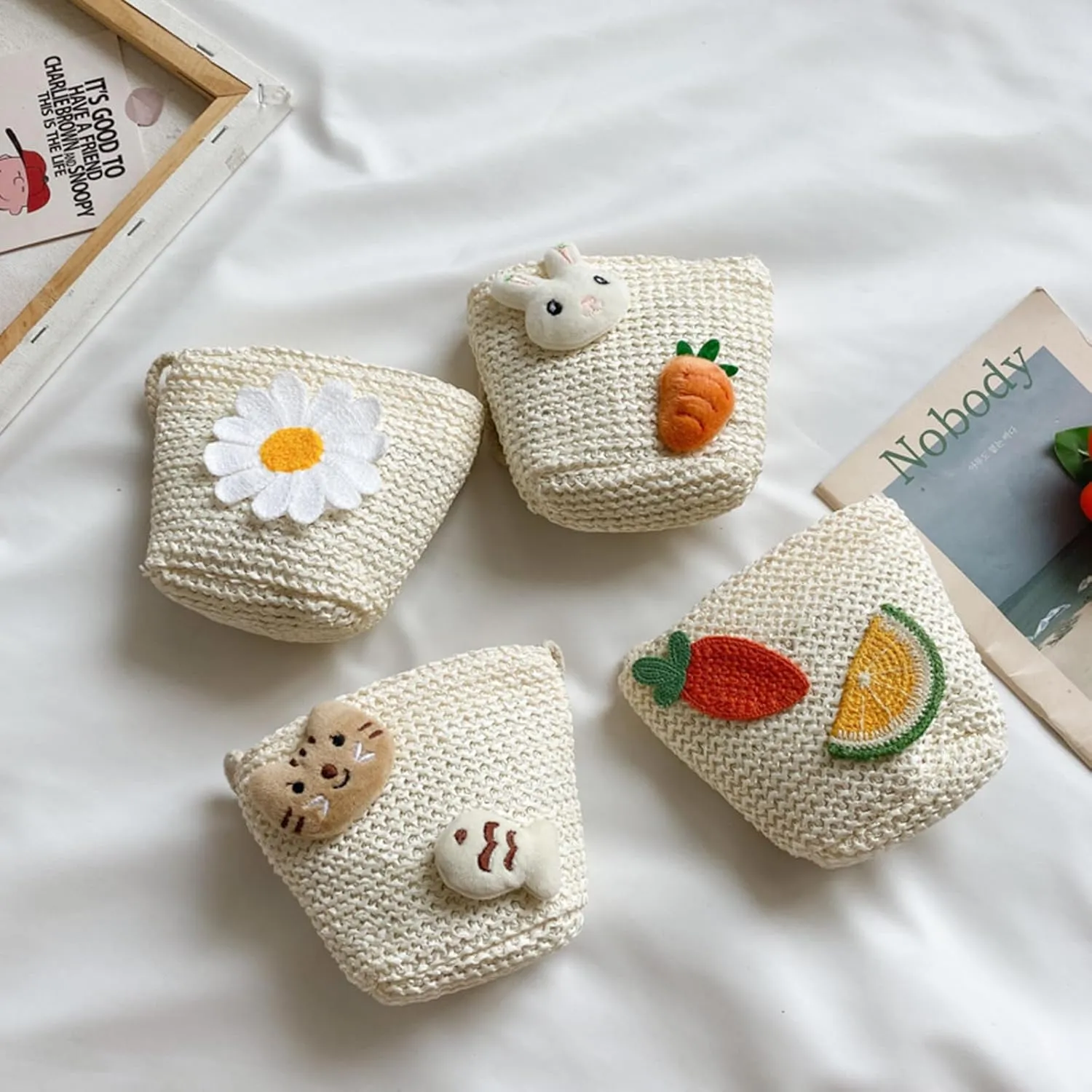 Women Girls Mini Crochet Crossbody Purse, Cute Straw Beach Shoulder Bag Small Wallet Pouch Hangbag