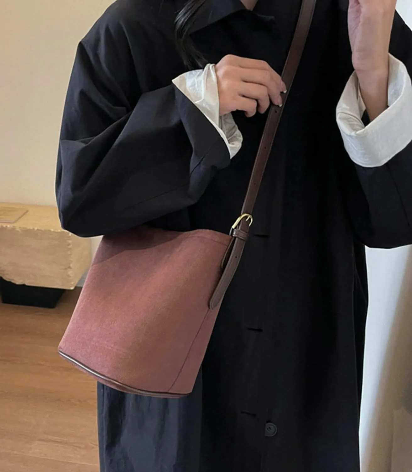 Women Suede Bucket Bag 2025 Fall Bags Trendy Brown Tote Vintage Shoulder Handbag with Pouch Work Purses