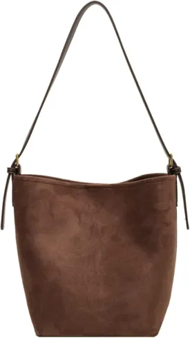 Women Suede Bucket Bag 2025 Fall Bags Trendy Brown Tote Vintage Shoulder Handbag with Pouch Work Purses