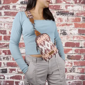Wrangler Allover Aztec Dual Sided Print Sling Chest Bag Light Coffee