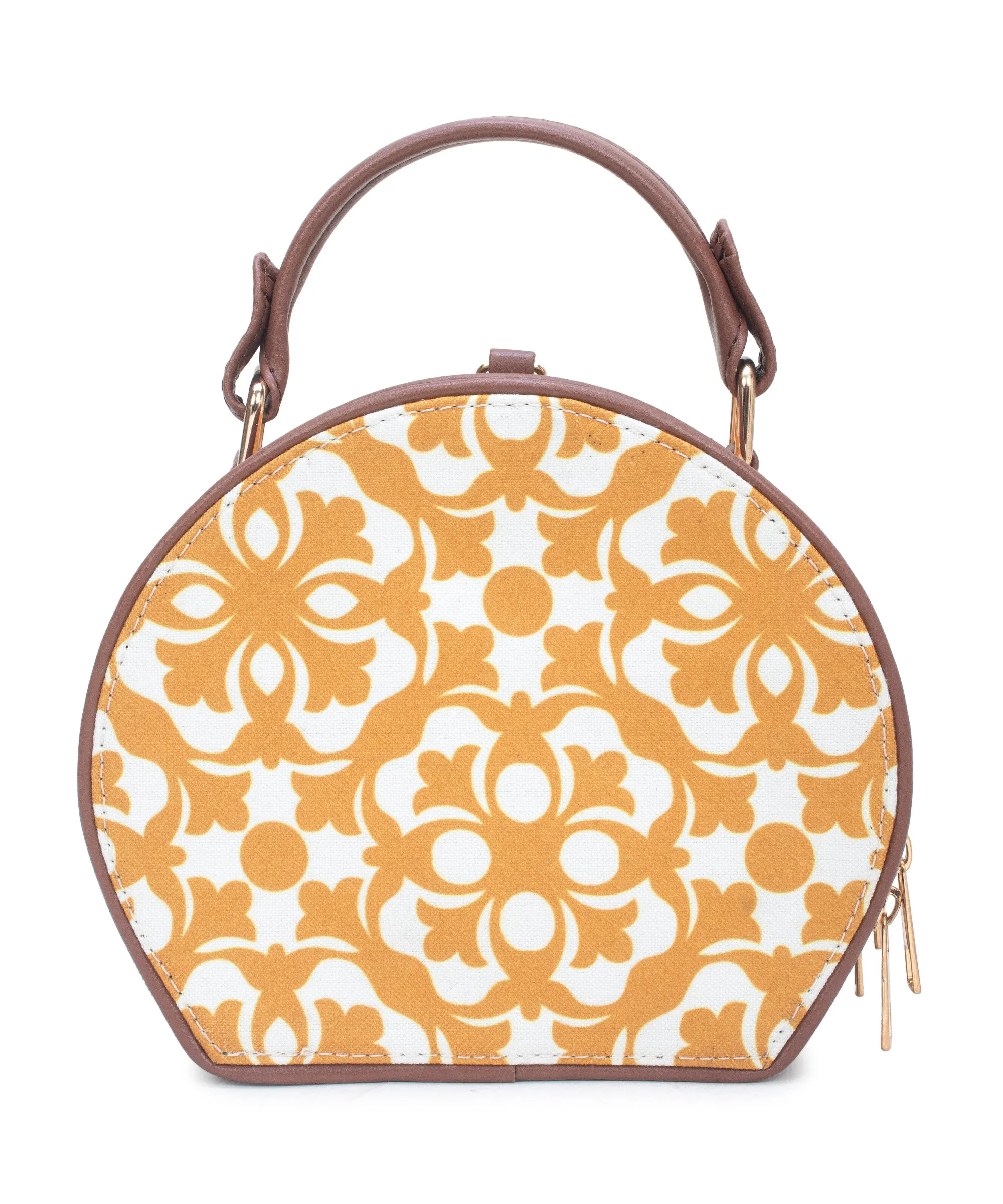 Yellow Geometric Print Round Sling Bag