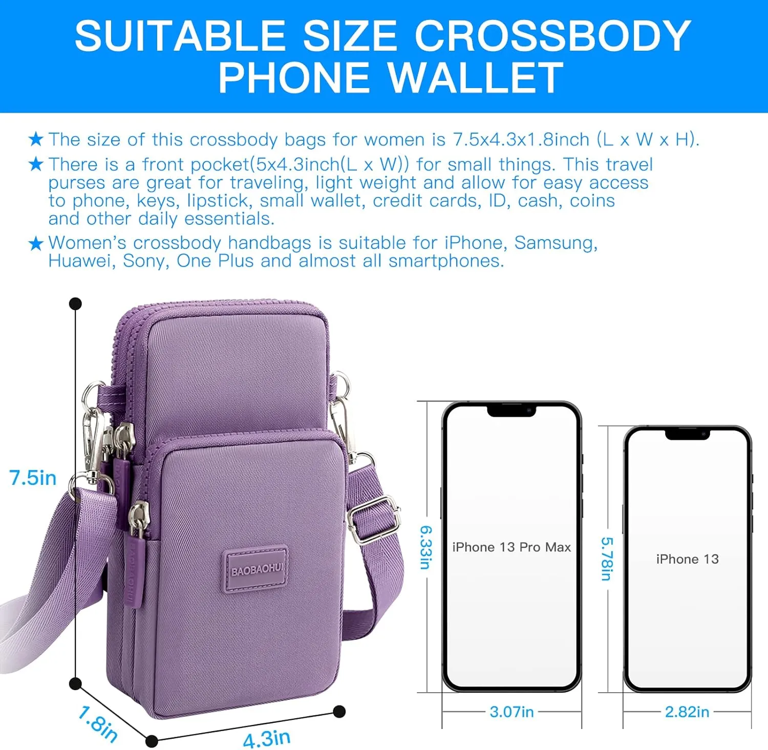 YINHEXI Small Crossbody Bags for Women Trendy, Mini Triple Compartment Cell Phone Crossbody Wallet Purses