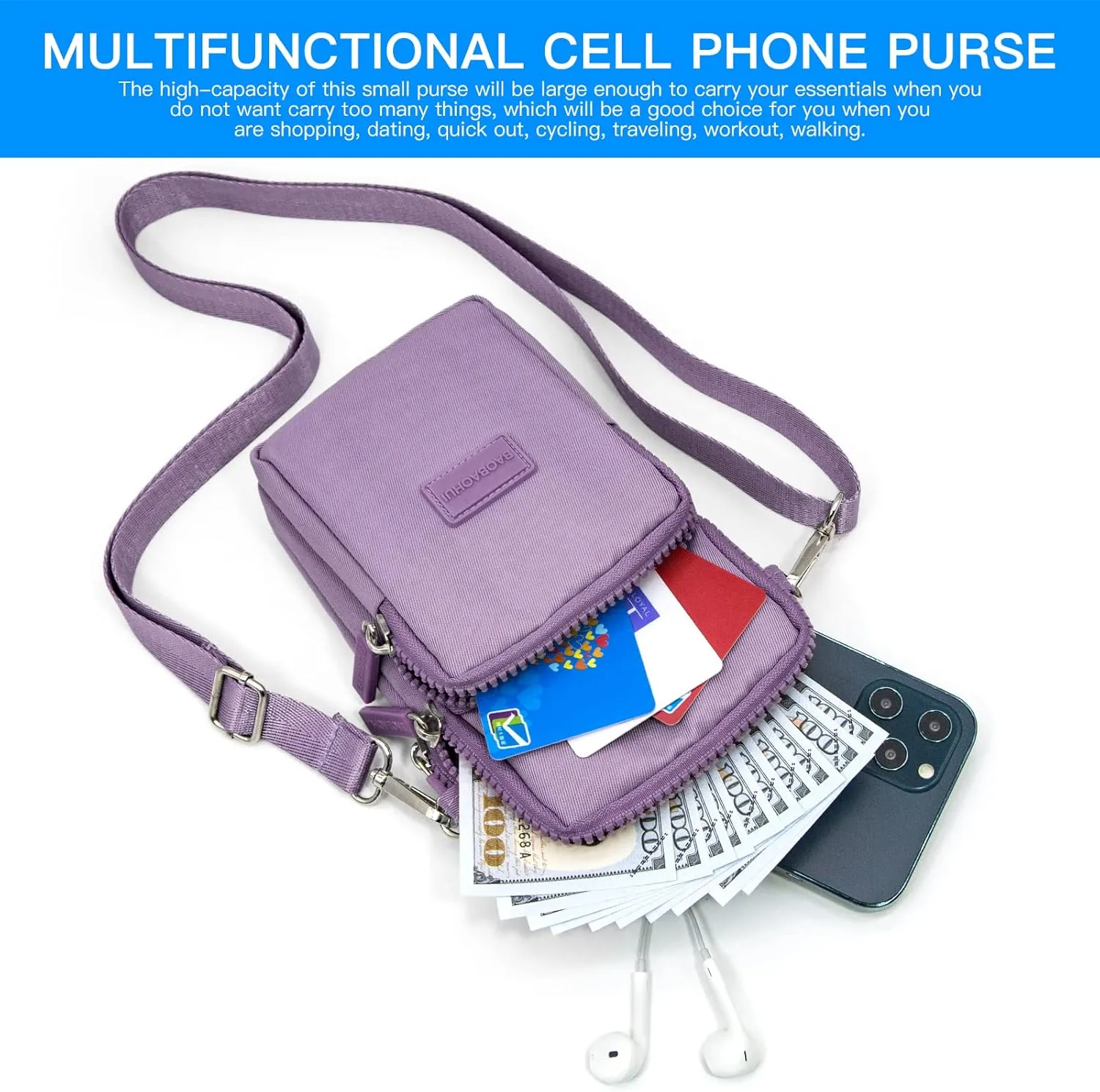 YINHEXI Small Crossbody Bags for Women Trendy, Mini Triple Compartment Cell Phone Crossbody Wallet Purses