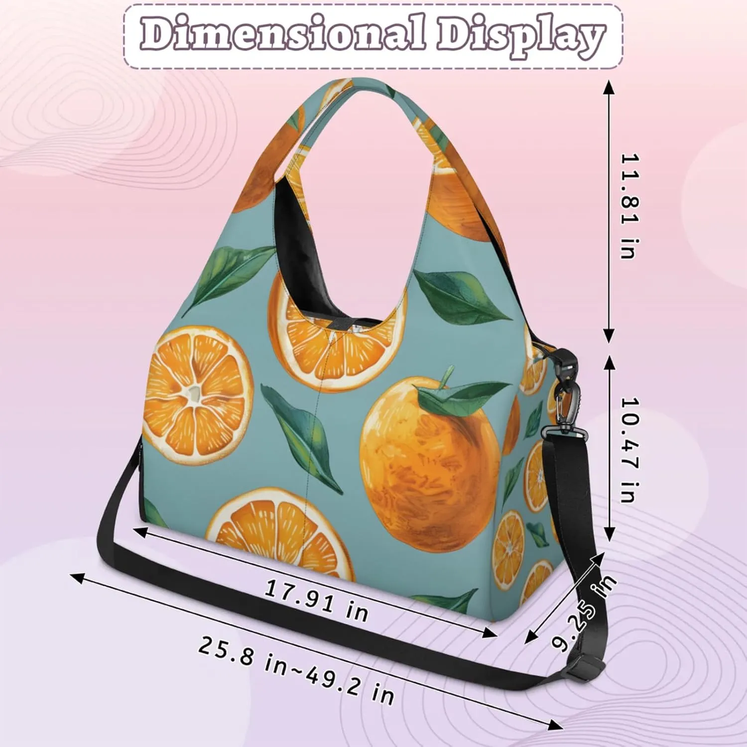Yoga Tote Bag for Women Fruit Orange Beach Bag with Shoe Storage & Yoga Mat Strap Waterproof Weekender Duffle Bag for Travel Fitness Weekend Trips