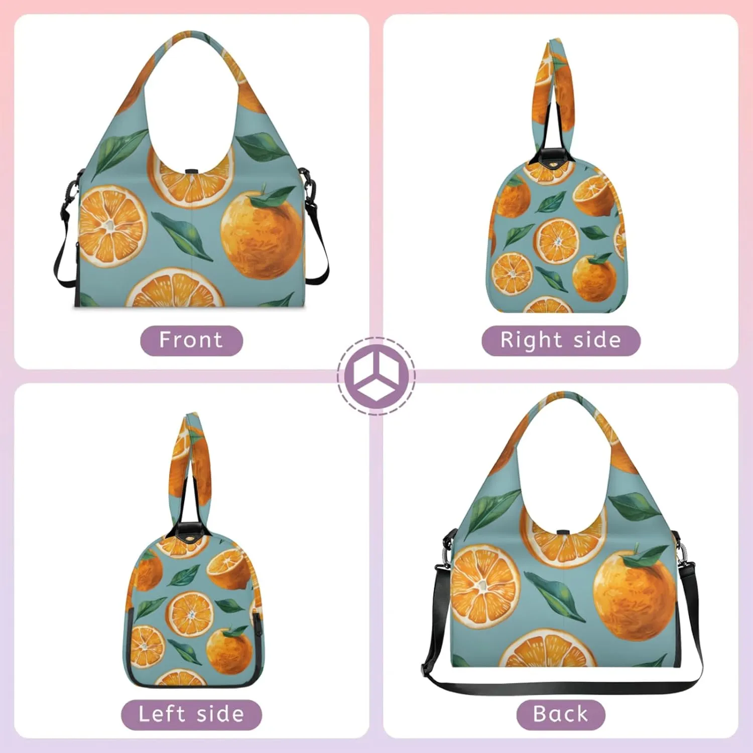 Yoga Tote Bag for Women Fruit Orange Beach Bag with Shoe Storage & Yoga Mat Strap Waterproof Weekender Duffle Bag for Travel Fitness Weekend Trips
