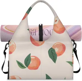 Yoga Tote Bag for Women Sweet Peach Beach Bag with Shoe Storage & Yoga Mat Strap Waterproof Weekender Duffle Bag for Travel Fitness Weekend Trips